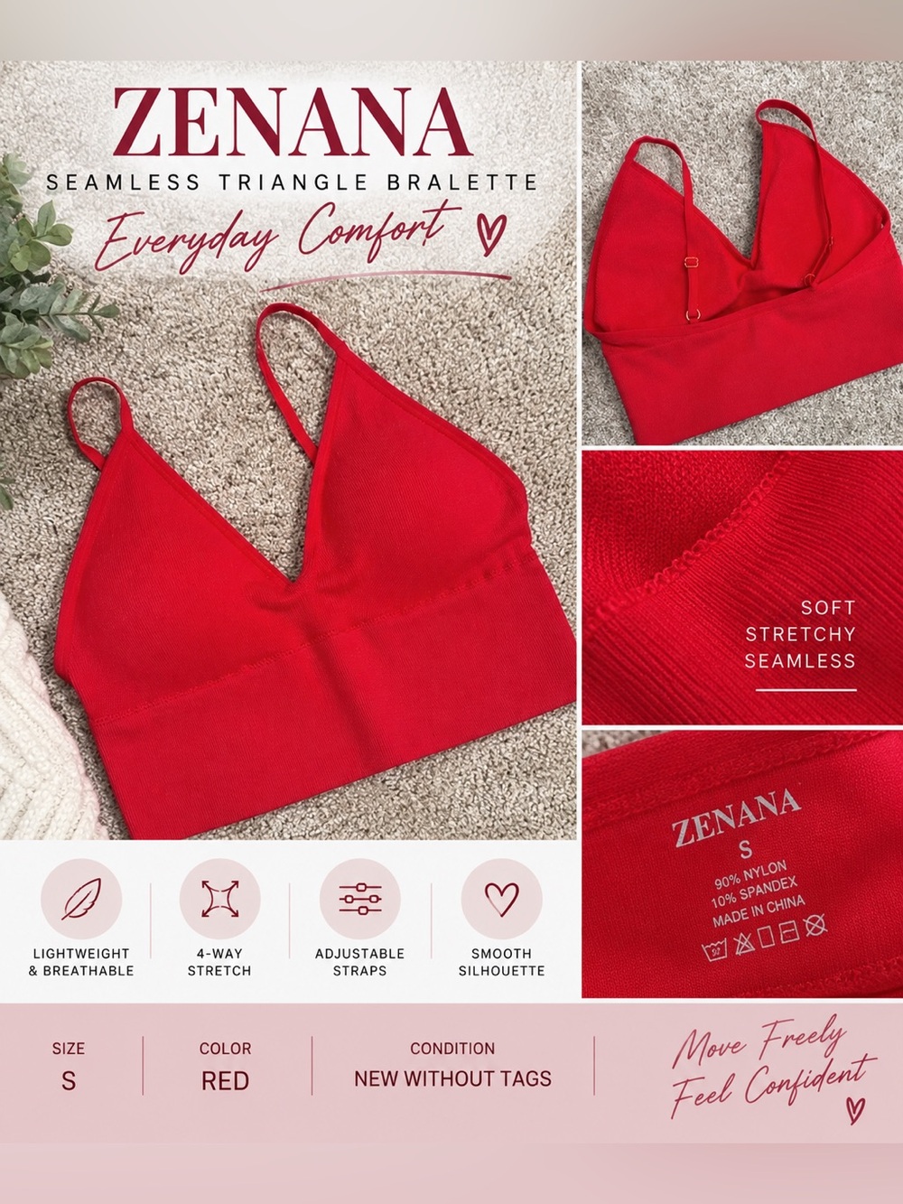 Zenana Outfitters Red Seamless Triangle Bralette